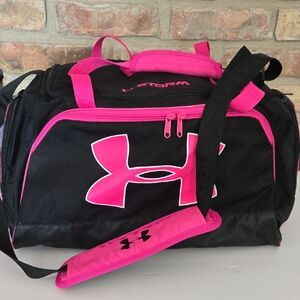 Under Armour 18" Storm Black and Hot Pink Logo Athletic Travel Gym Duffle